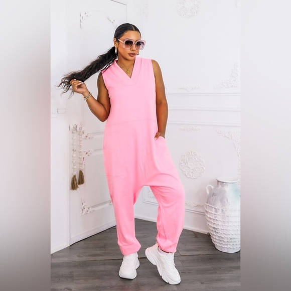 Pants - Pink Sleeveless Jumpsuit